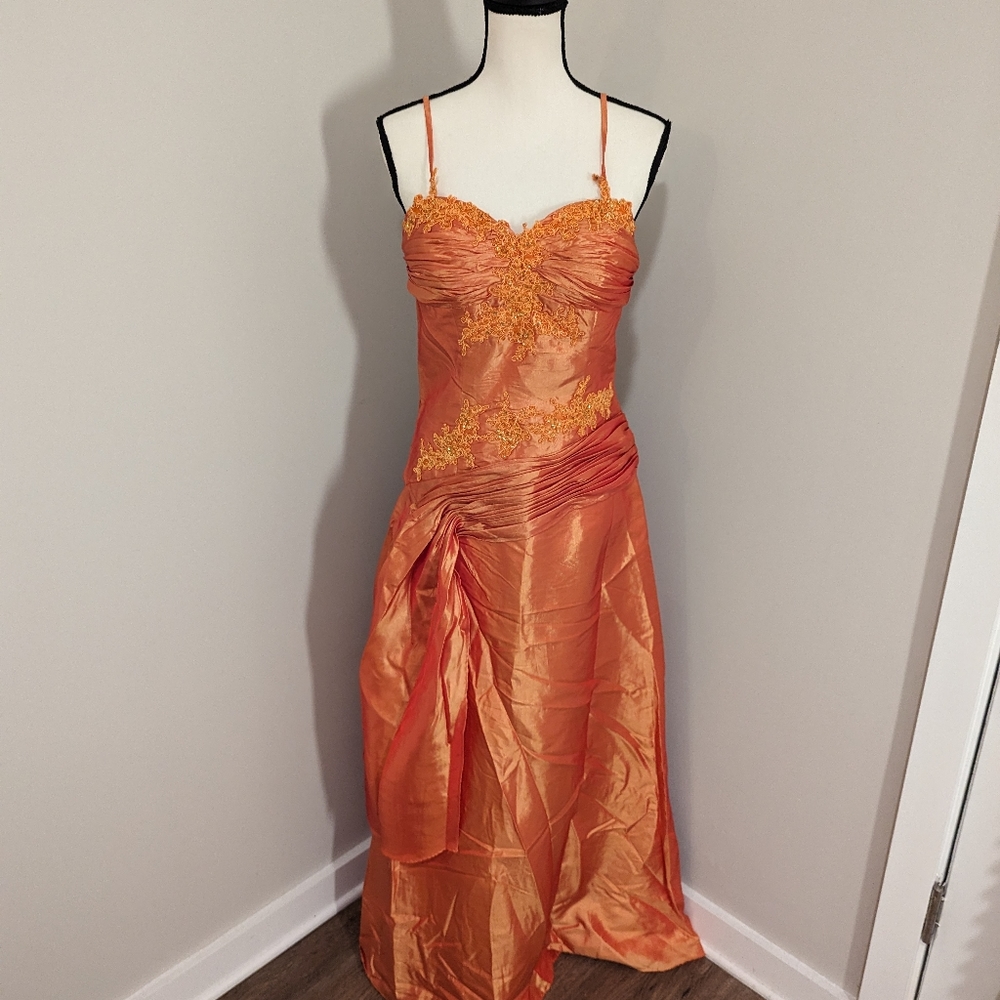 NWT satin orange long formal dress gown size 10